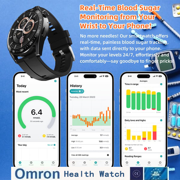 【🎌From japan🎌】OMRON Painless Blood Glucose ALL DAY Monitoring Smart Bluetooth Watch