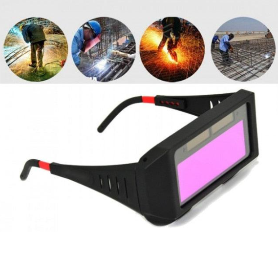 Welding safety glasses with LCD display, self-darkening liquid crystals