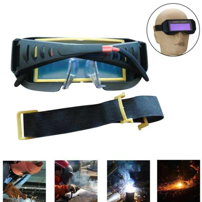 Welding safety glasses with LCD display, self-darkening liquid crystals